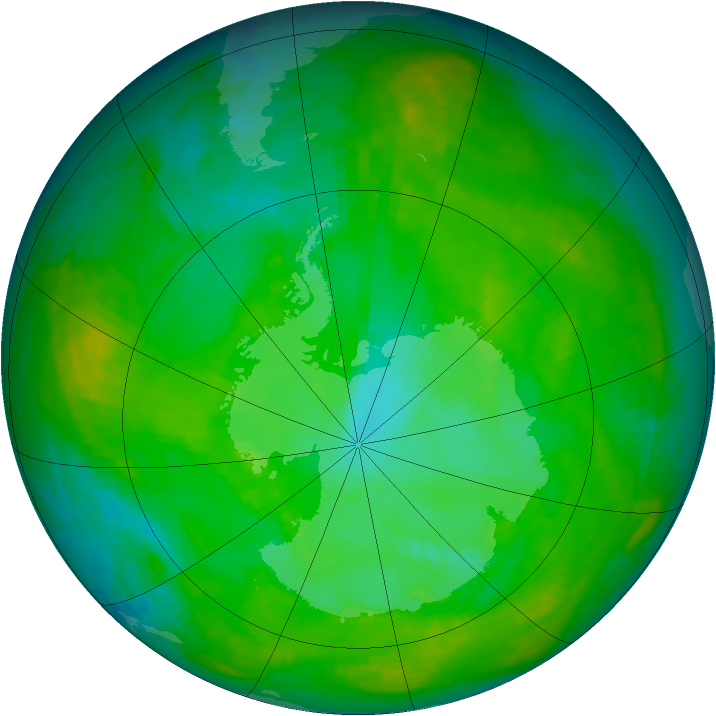 Antarctic ozone map for 22 December 1984